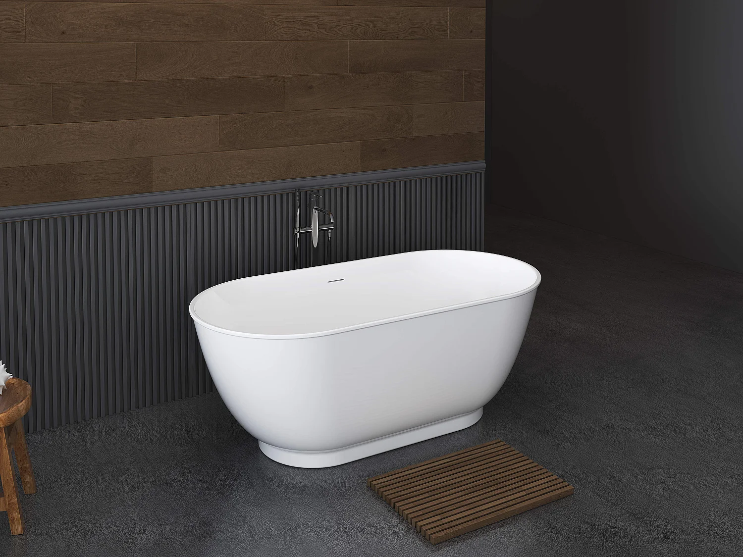 Oval fristående badkar - 210L - 150 x 74 x 57 cm - Högblank vit - Akryl - MOBULA