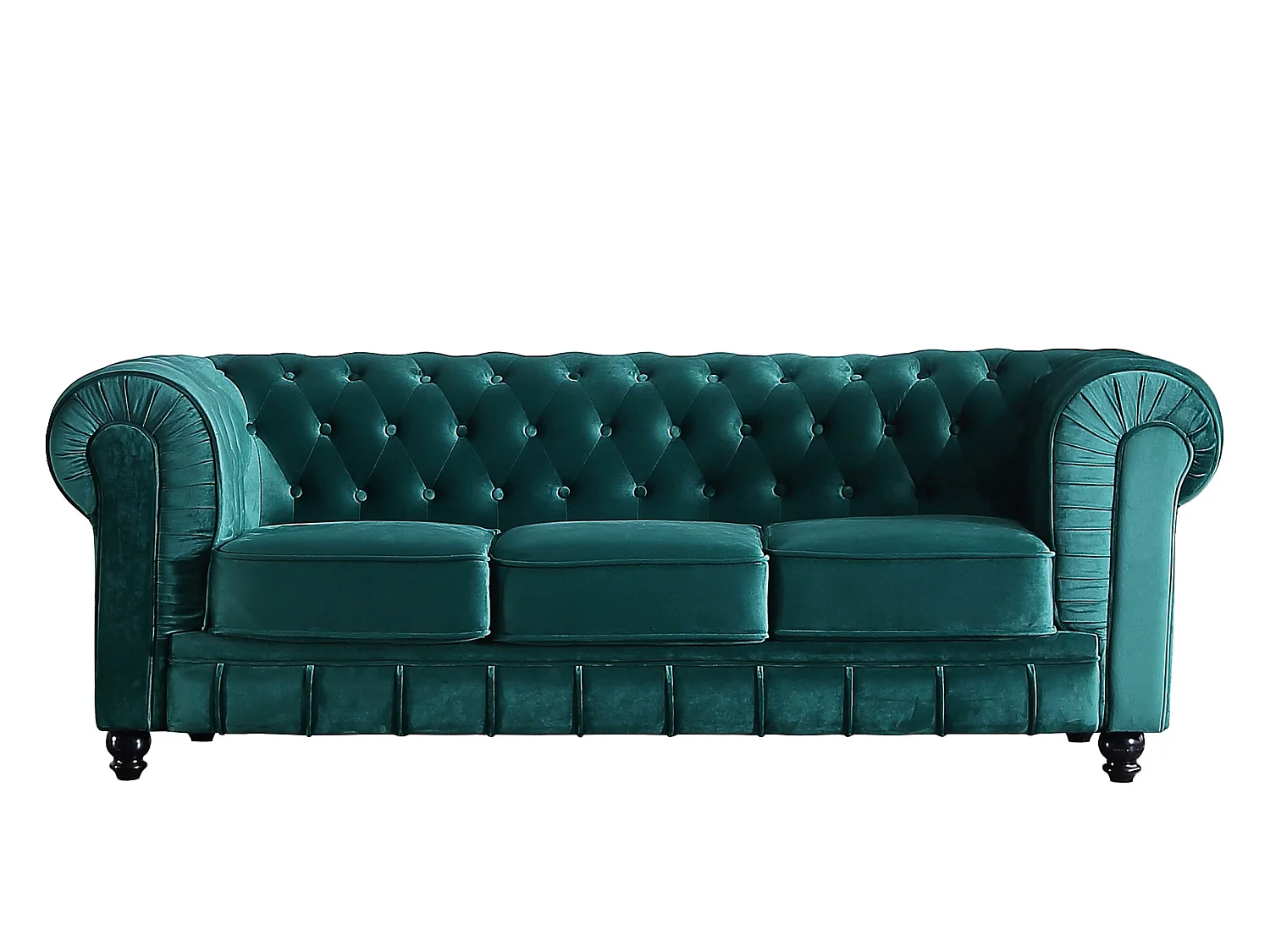 Canapé 3 places en velours coloris vert - Longueur 211 x profondeur 84 x hauteur 75 cm