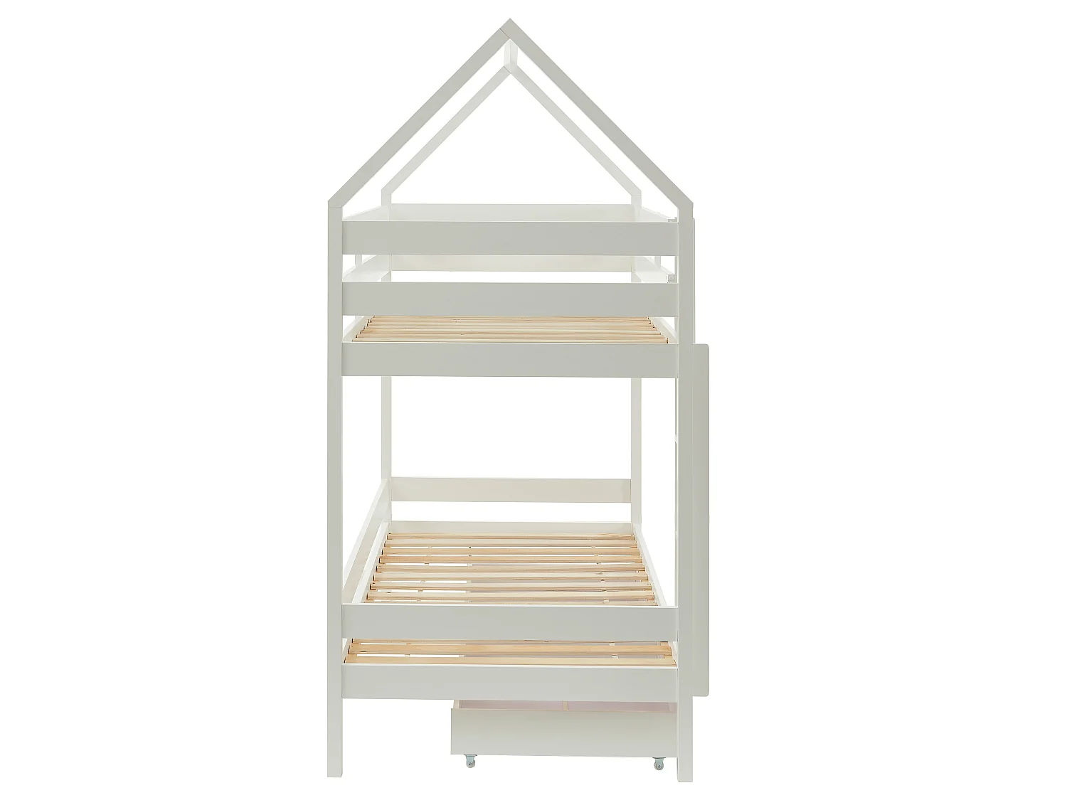 Etagenbett Hausbett mit 2 Schubladen + Matratze - Kiefernholz - 2 x 90 x 190 cm - Weiß - CHORI