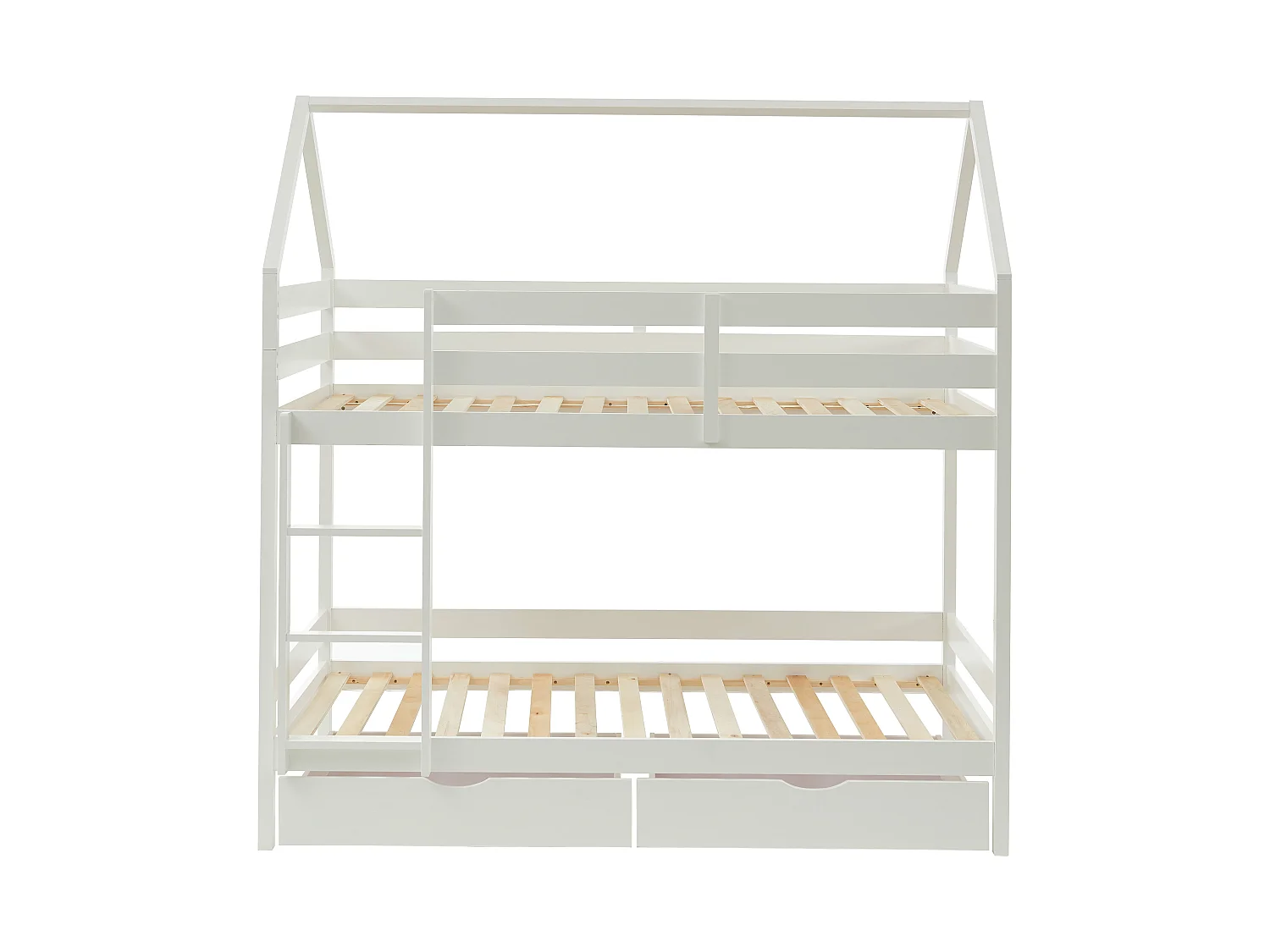 Litera cabaña 2 x 90 x 190 cm - 2 cajones - Pino - Blanco + colchón - CHORI