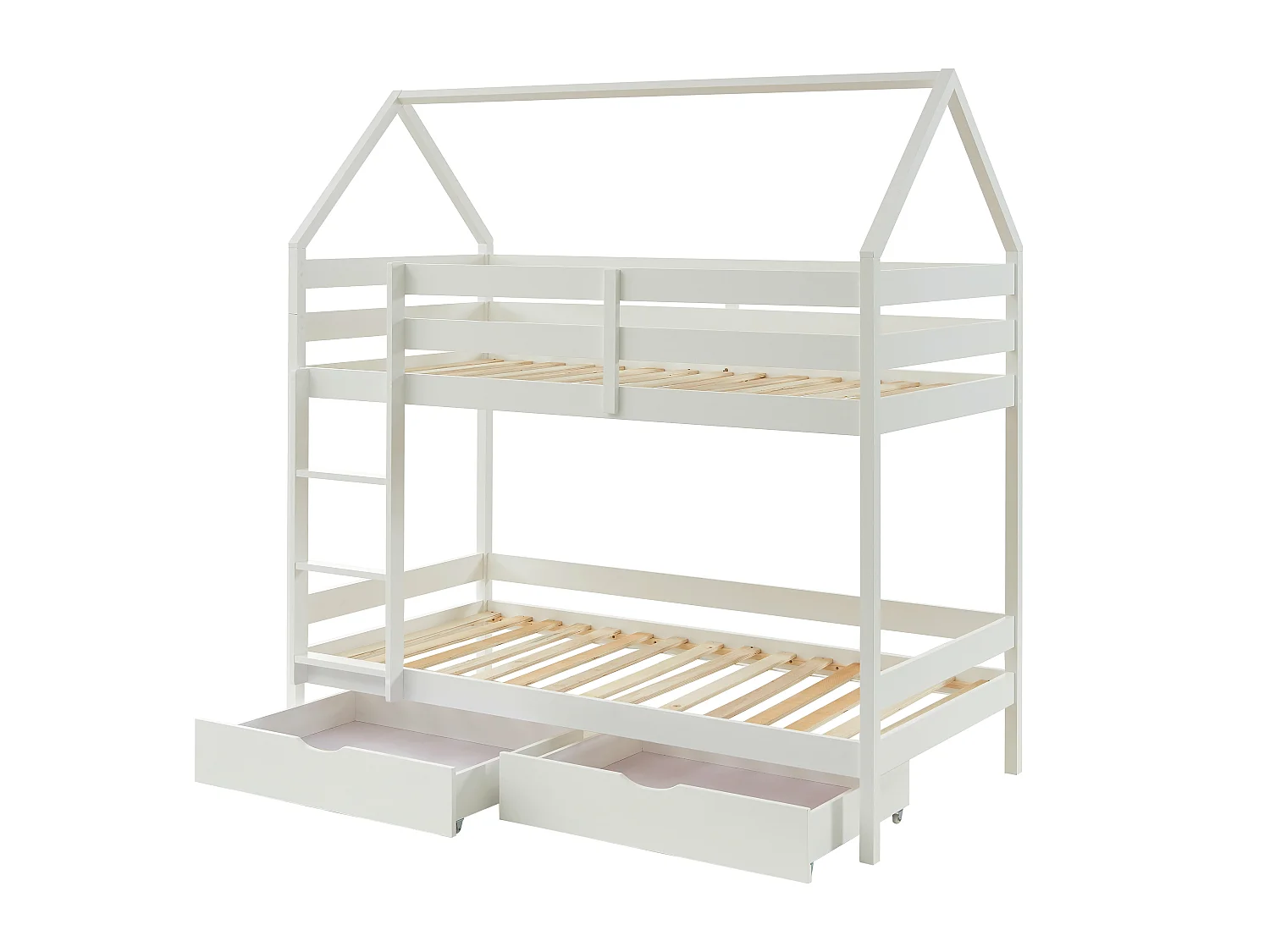 Litera cabaña 2 x 90 x 190 cm - 2 cajones - Pino - Blanco + colchón - CHORI