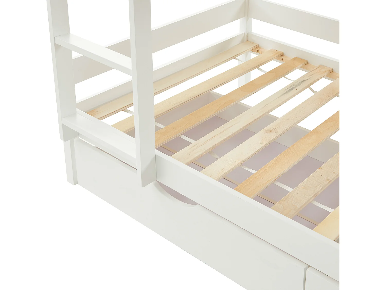 Lits superposés cabane 2 x 90 x 190 cm - 2 tiroirs - Pin - Blanc + Matelas - CHORI