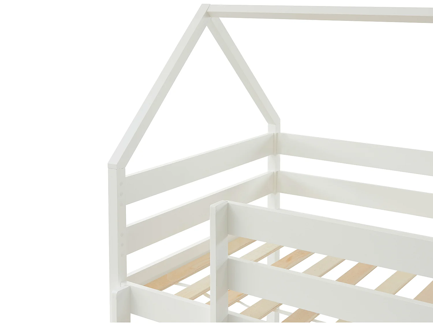 Lits superposés cabane 2 x 90 x 190 cm - 2 tiroirs - Pin - Blanc + Matelas - CHORI