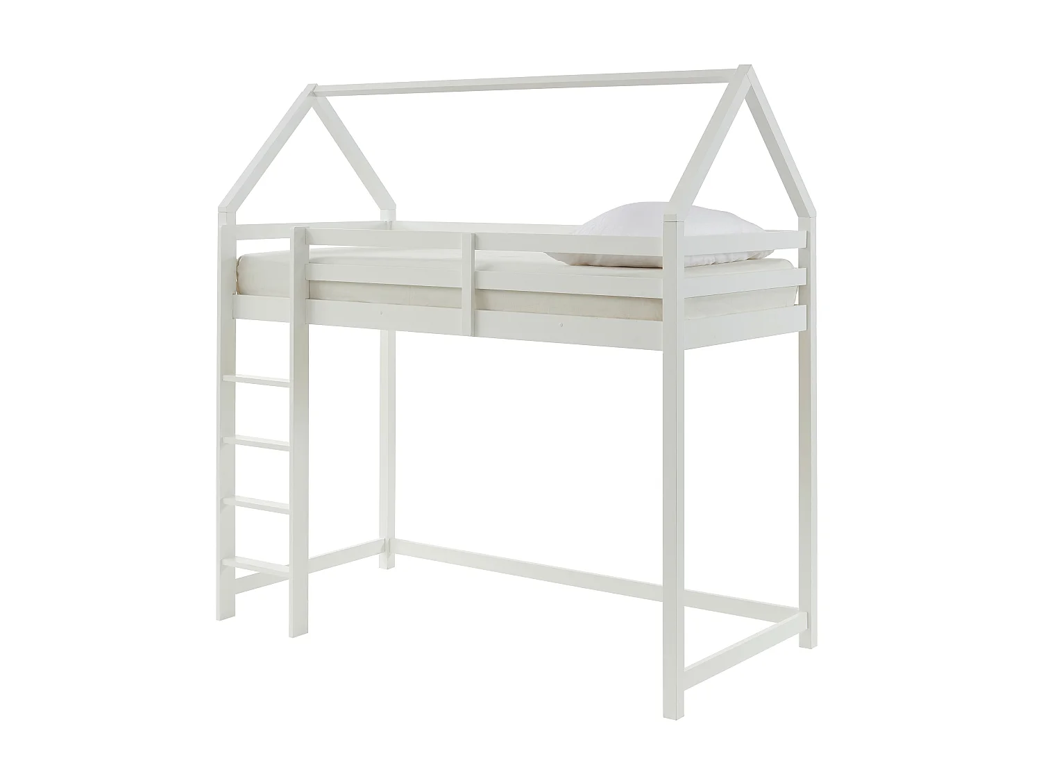 Hochbett Hausbett mit Matratze - Kiefernholz - 90 x 190 cm - Weiß - TARZIA