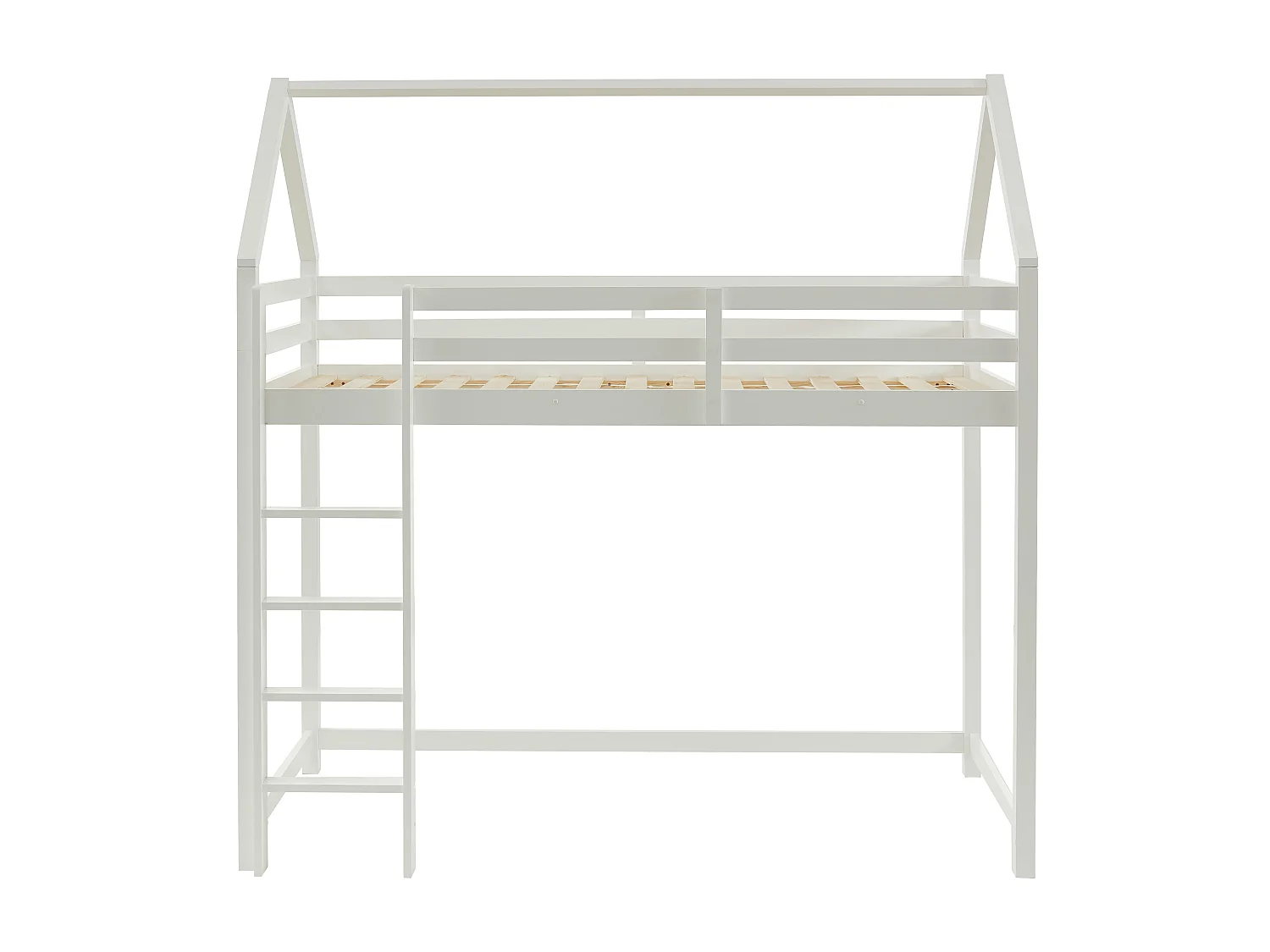 Hochbett Hausbett mit Matratze - Kiefernholz - 90 x 190 cm - Weiß - TARZIA