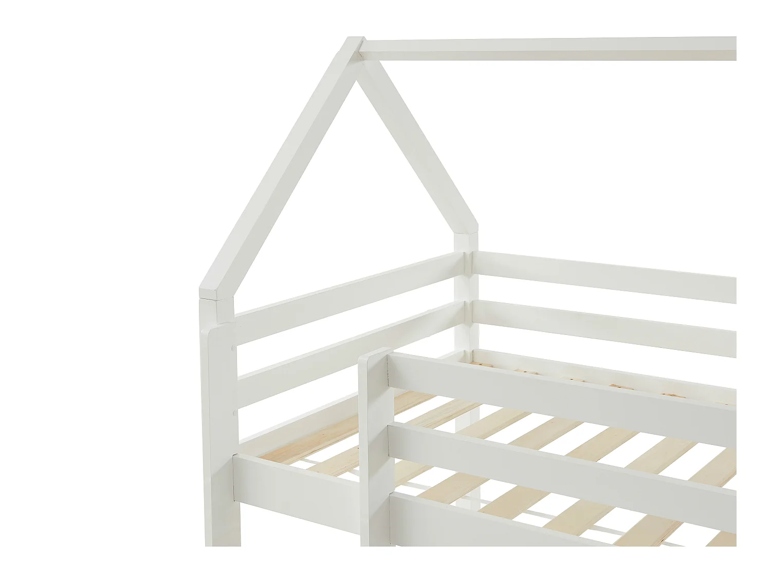 Hochbett Hausbett mit Matratze - Kiefernholz - 90 x 190 cm - Weiß - TARZIA