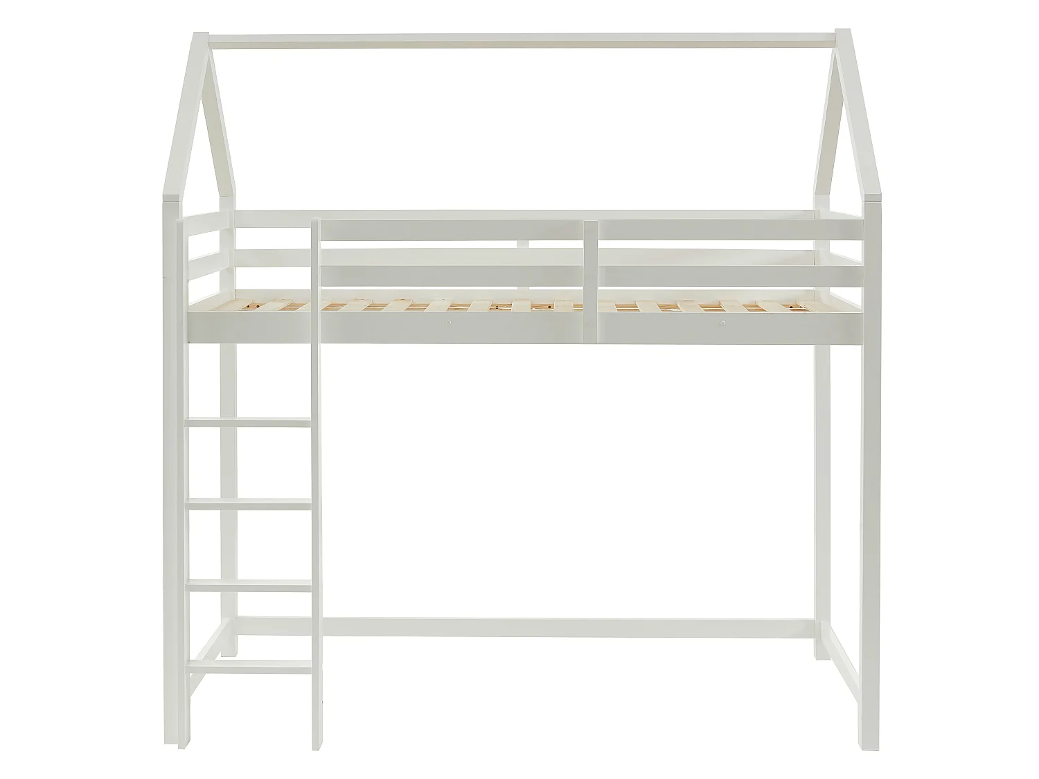 Lit mezzanine cabane 90 x 190 cm - Pin - Blanc + Matelas - TARZIA