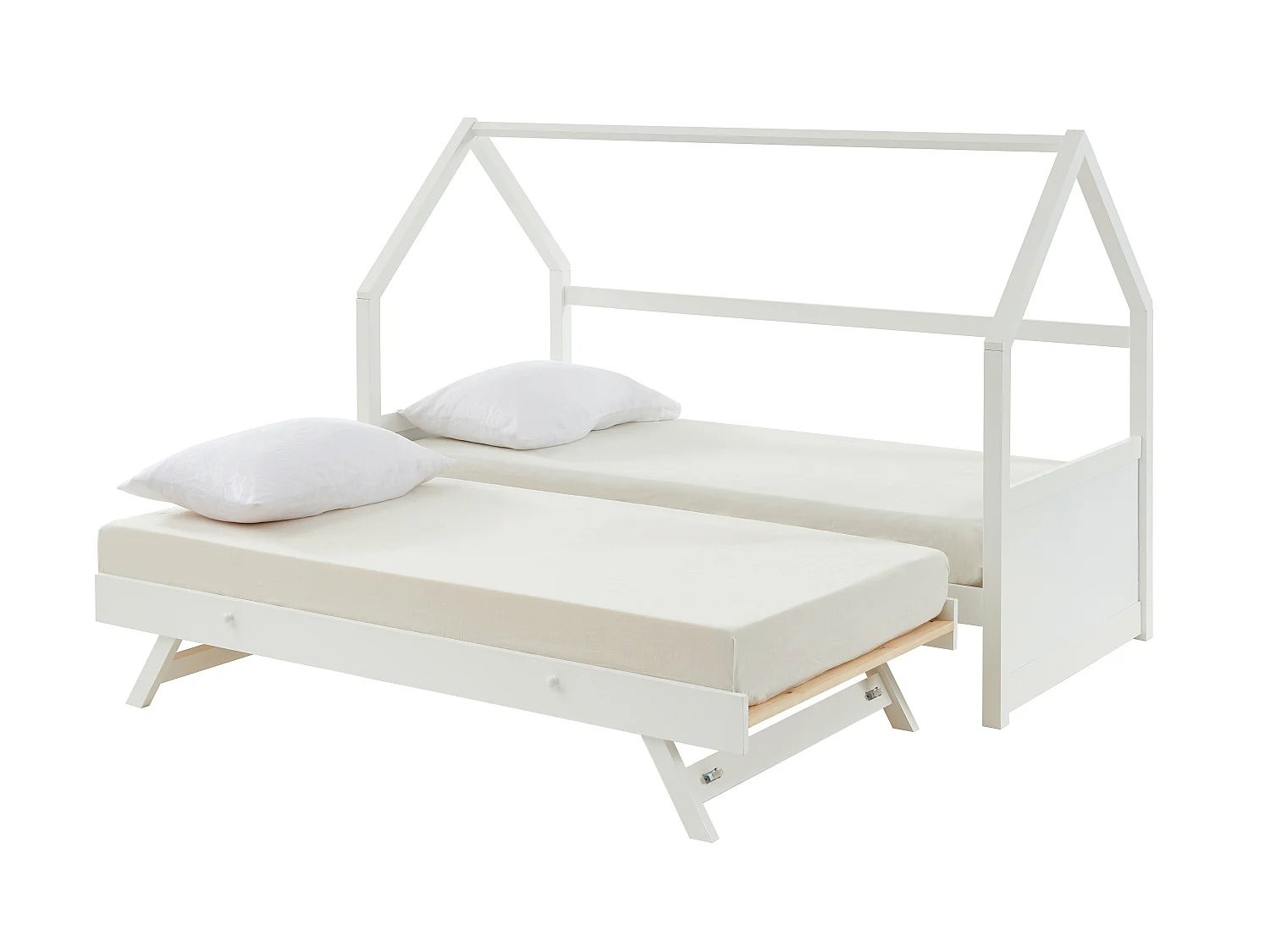 Cama dupla cabana de 2 x 90 x 190 cm em pinho cor branco + Colchão - HURRA