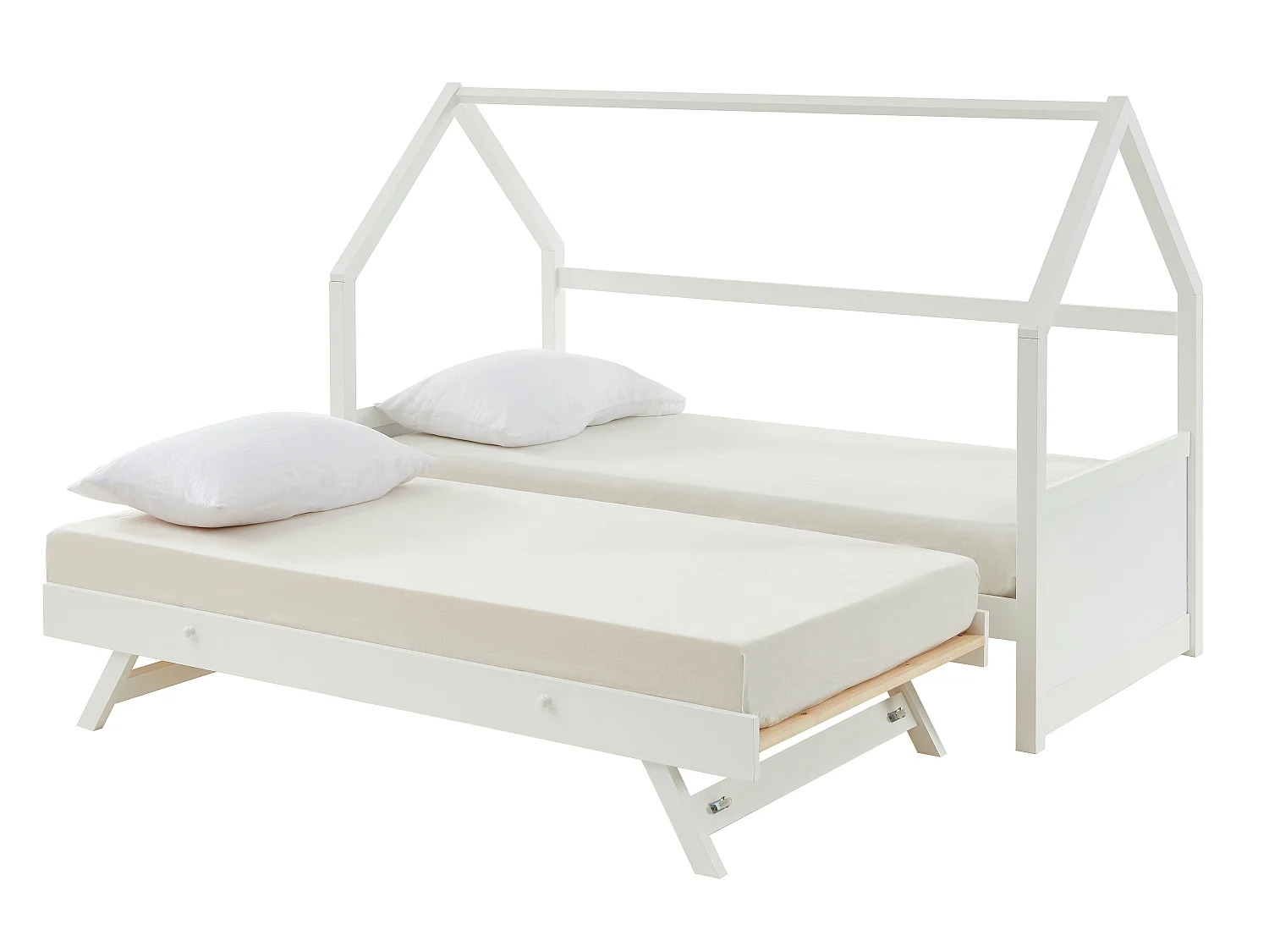 Uitschuifbed 2 x 90 x 190 cm - Grenen - Wit + Matras - HURRA