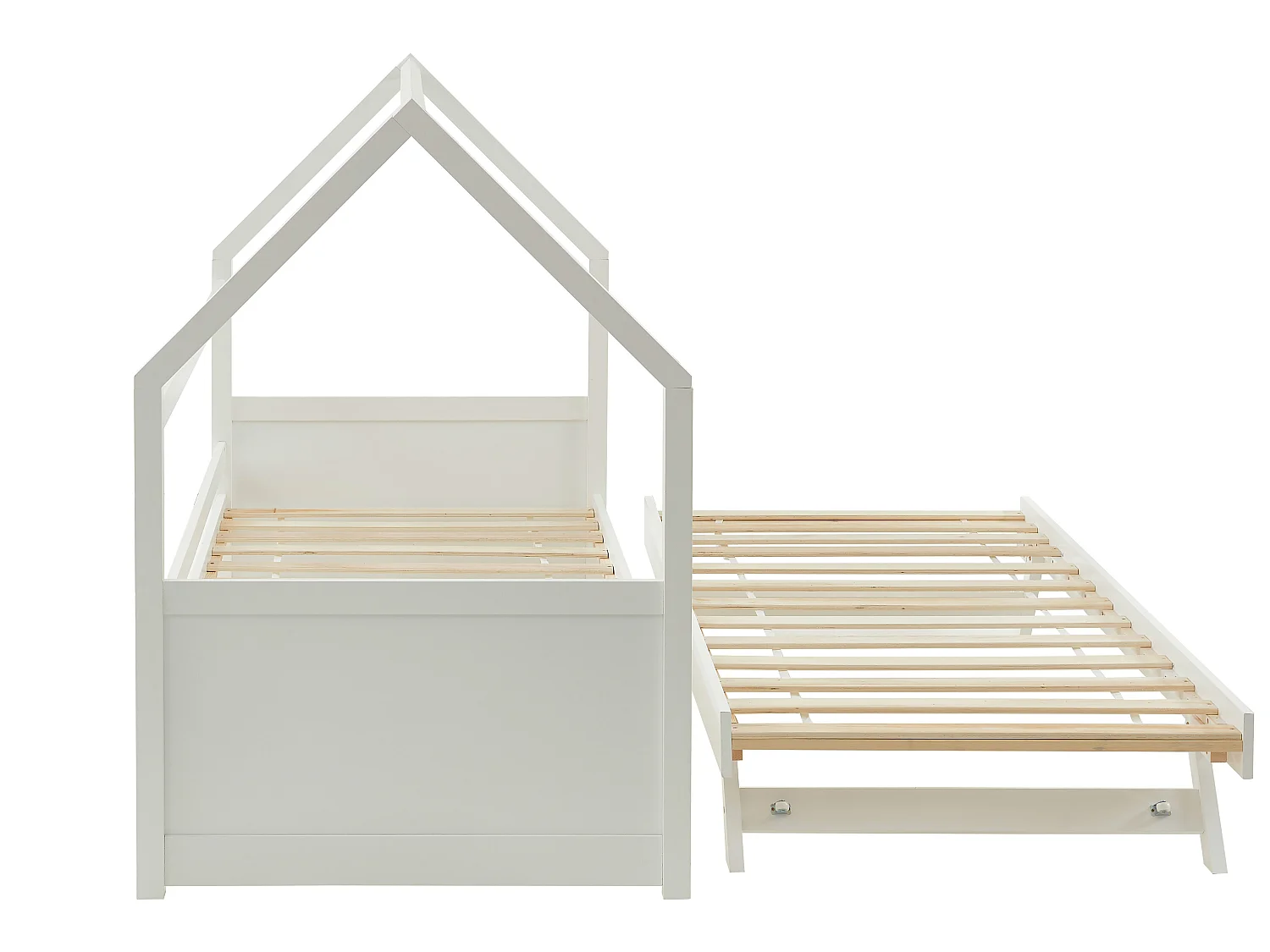 Uitschuifbed 2 x 90 x 190 cm - Grenen - Wit + Matras - HURRA