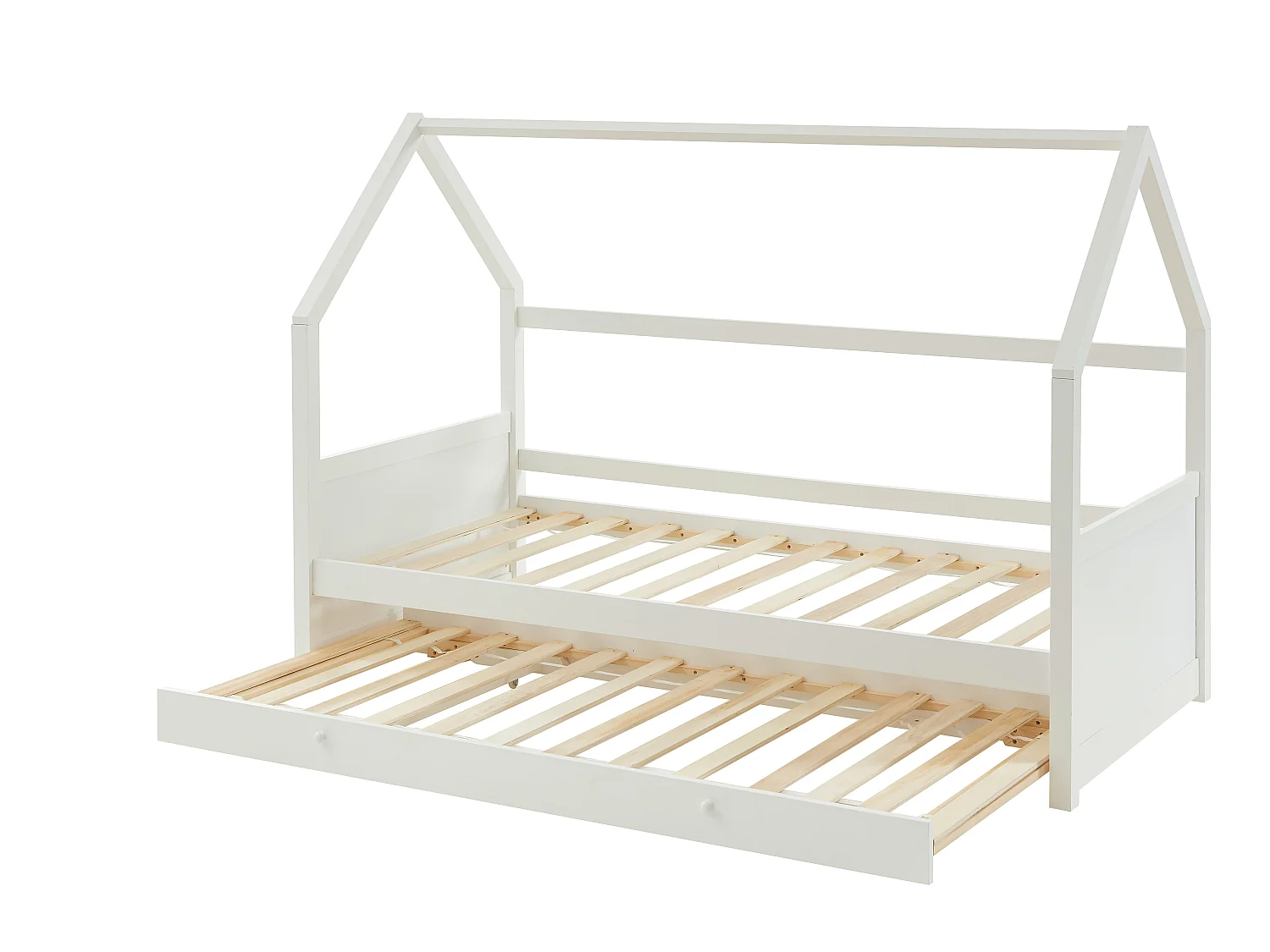 Uitschuifbed 2 x 90 x 190 cm - Grenen - Wit + Matras - HURRA