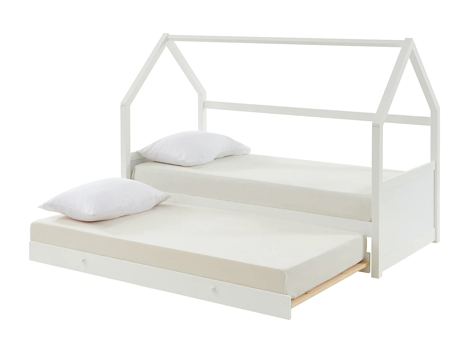 Uitschuifbed 2 x 90 x 190 cm - Grenen - Wit + Matras - HURRA