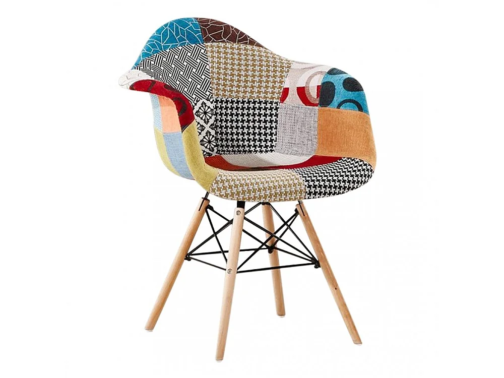 Chaise en Tissu Patchwork avec Accoudoirs - Pieds Eiffel - Multicolore