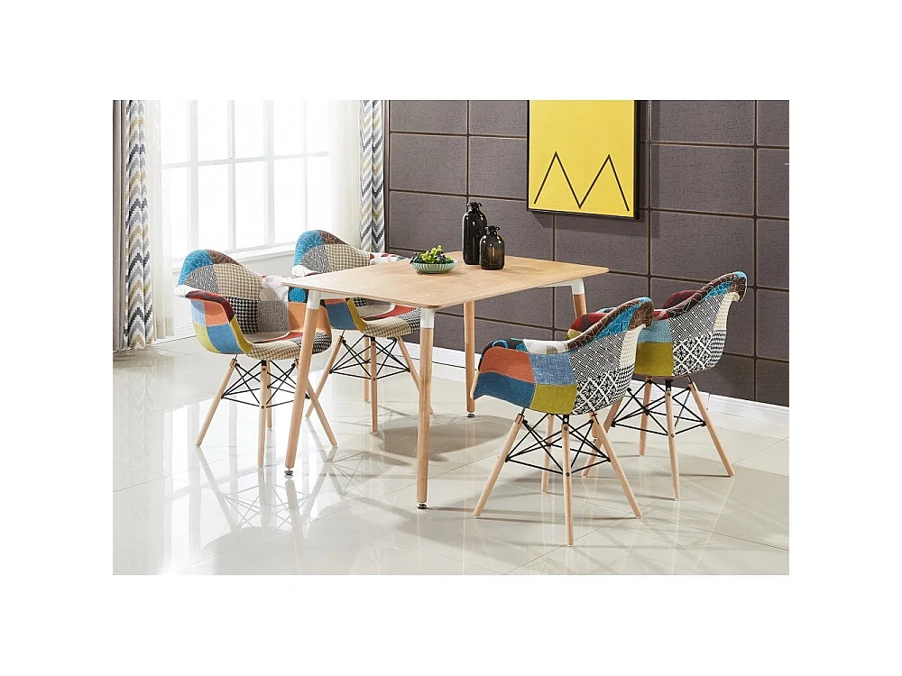 Chaise en Tissu Patchwork avec Accoudoirs - Pieds Eiffel - Multicolore