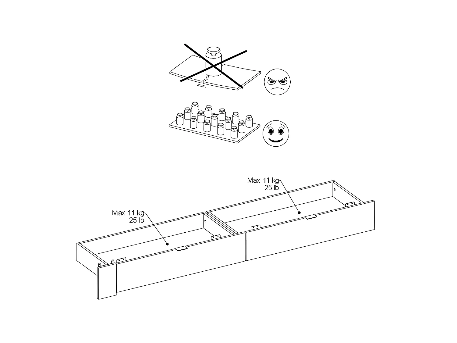 Bed met opbergruimte 140 x 190 cm - Met ledverlichting - Kleur: naturel en zwart - VELONA