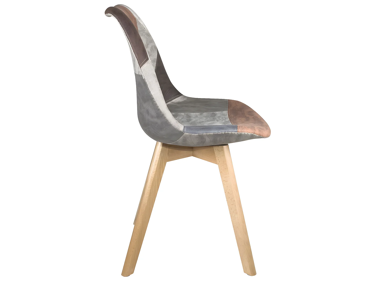 Lot de 2 chaises scandinaves patchwork multicolore, rembourré, pieds hêtre clair LAO (marron)