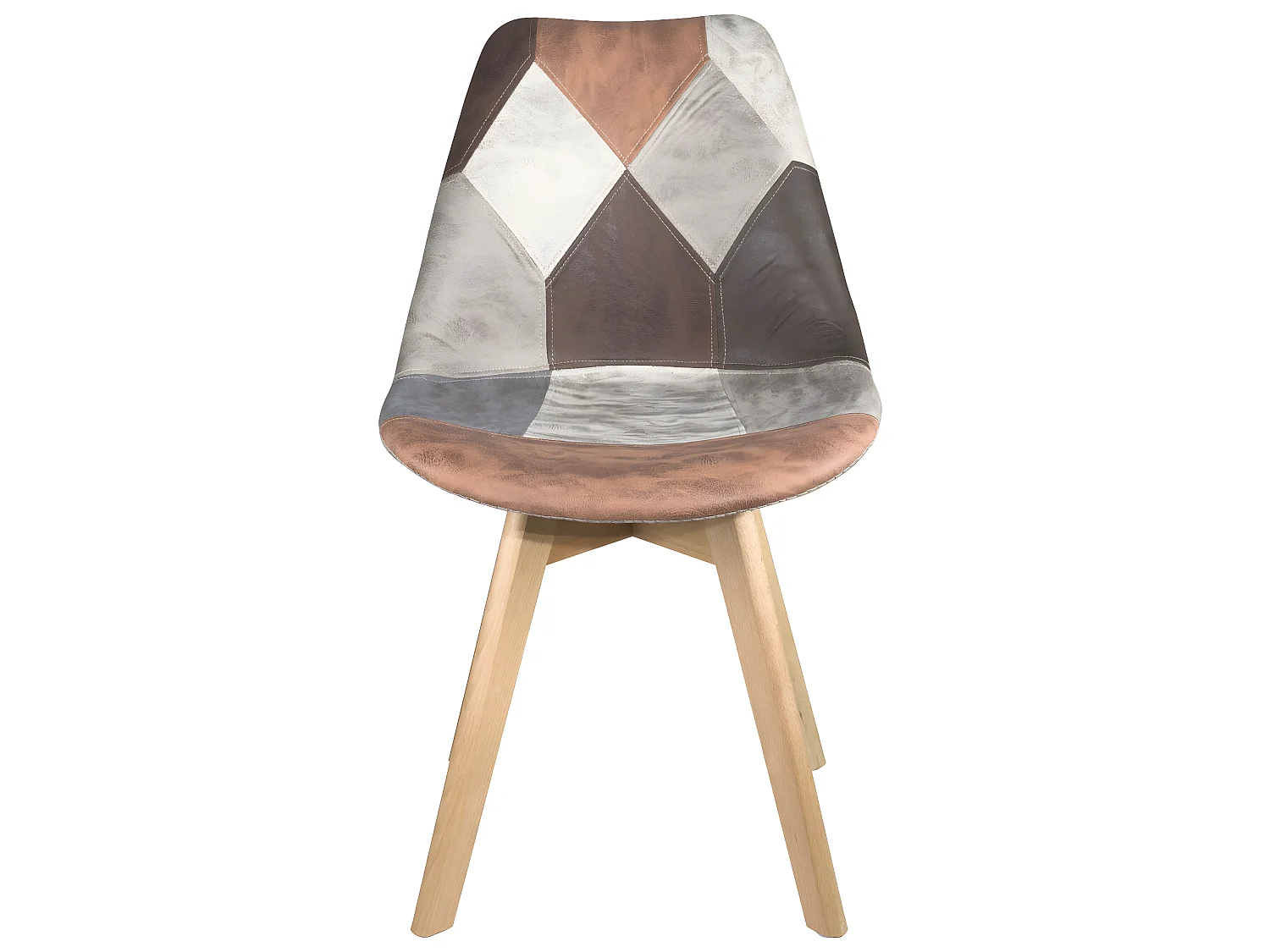 Lot de 2 chaises scandinaves patchwork multicolore, rembourré, pieds hêtre clair LAO (marron)