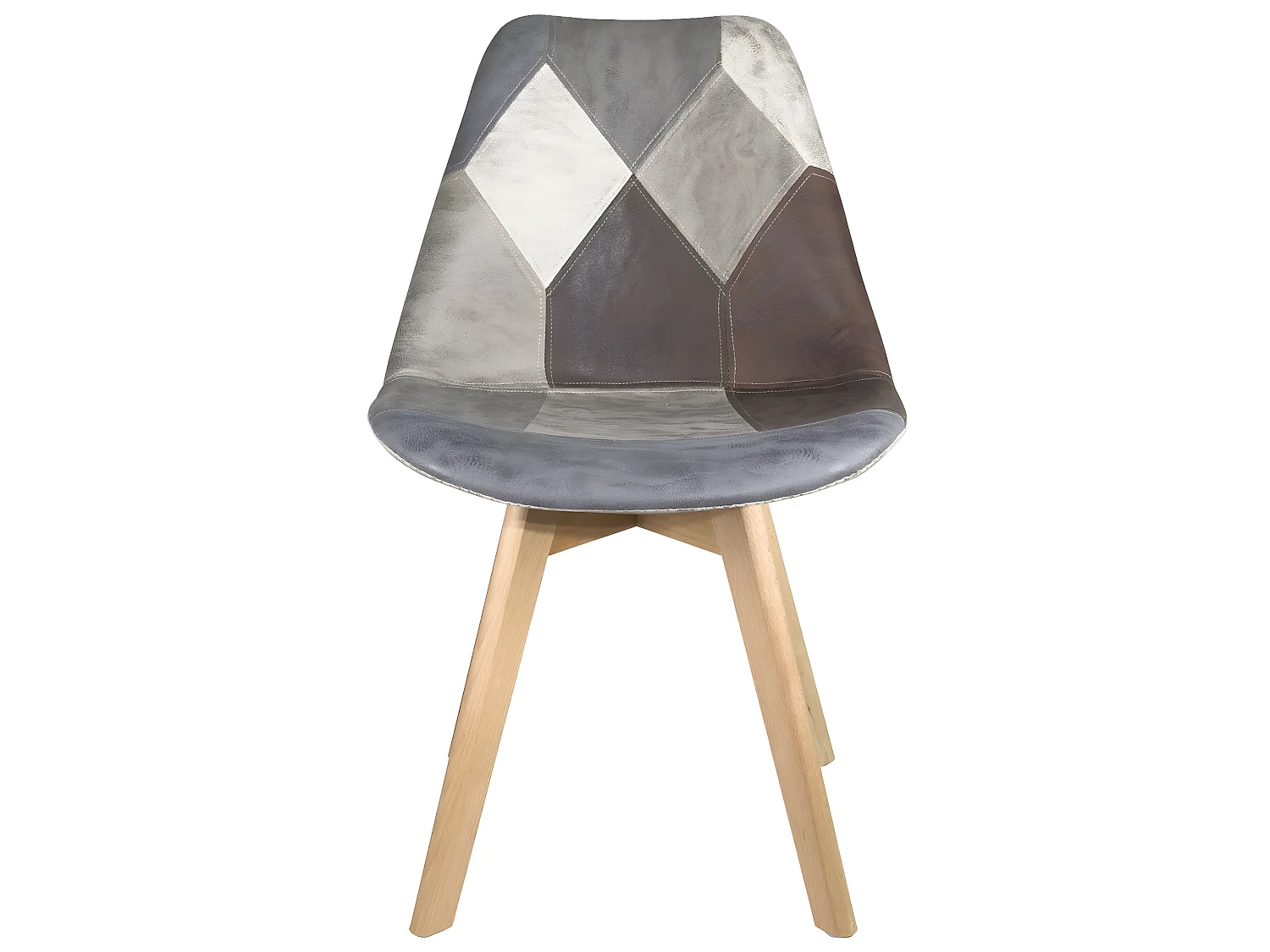 Lot 2 chaises scandinaves patchwork multicolore siège rembourré pieds bois clair LAO (Gris bleu)