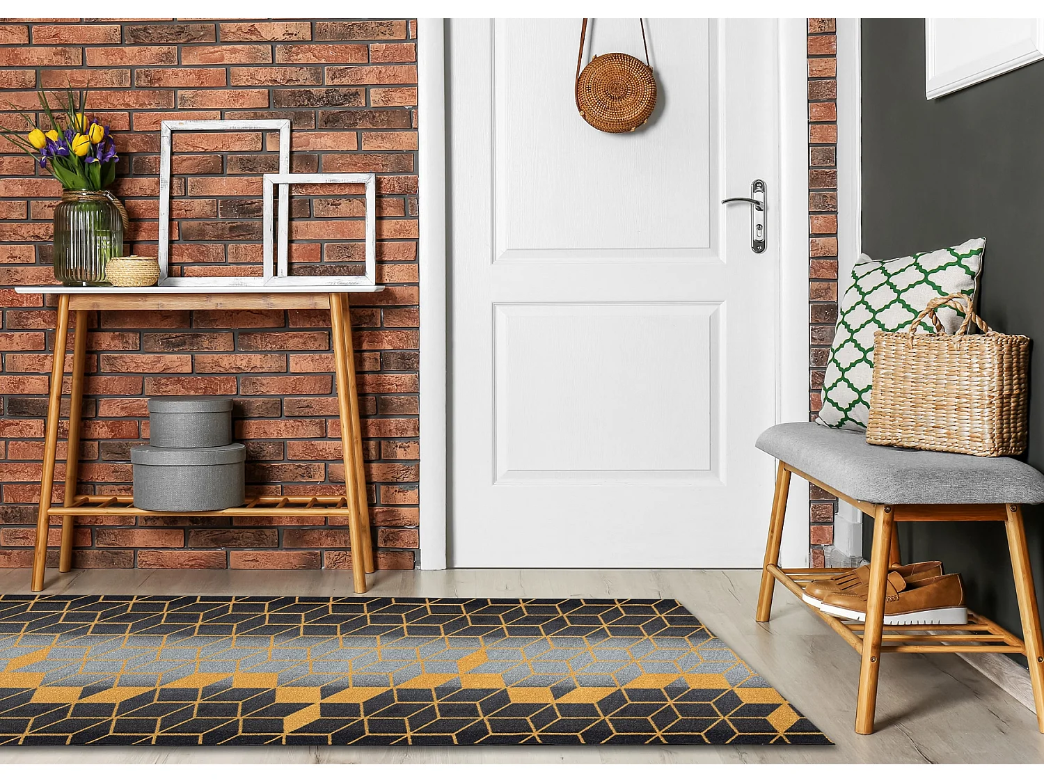 TAPIS DE COULOIR antidérapant HEKSAGON Hexagone noir / or 80x780 cm