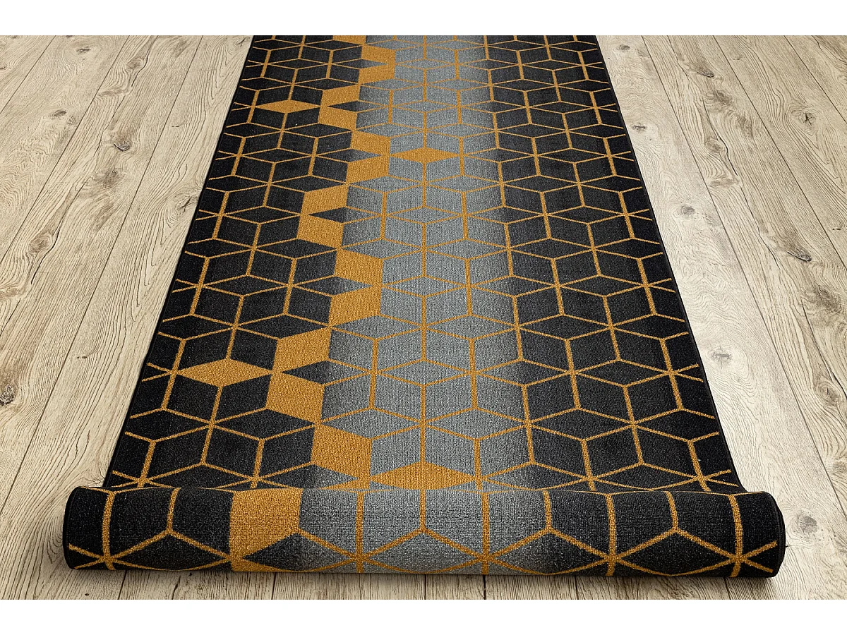 CHODNIK podgumowany 110 cm HEKSAGON czarny / złoty 110x430 cm