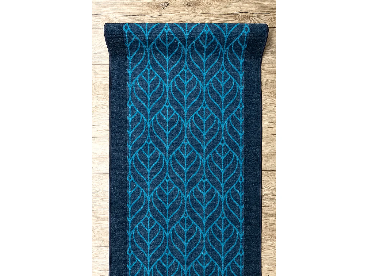 Loper antislip PIÓRA veren bladeren, gom marineblauw 110x1400 cm
