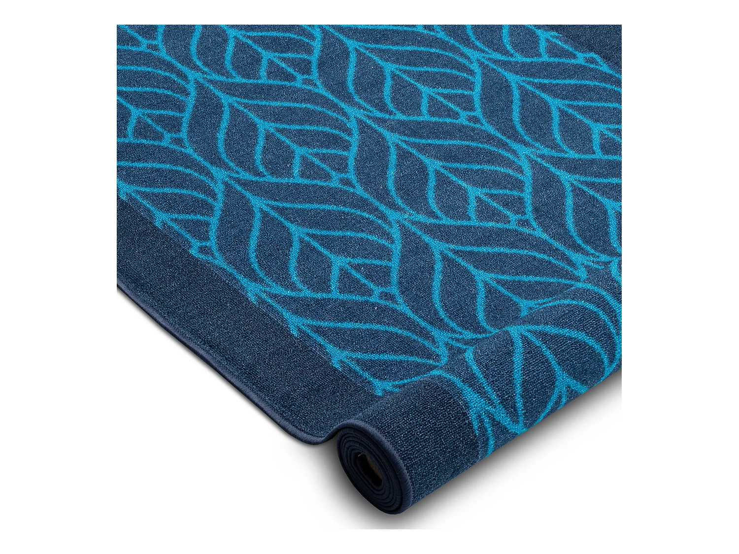 Loper antislip PIÓRA veren bladeren, gom marineblauw 67x450 cm