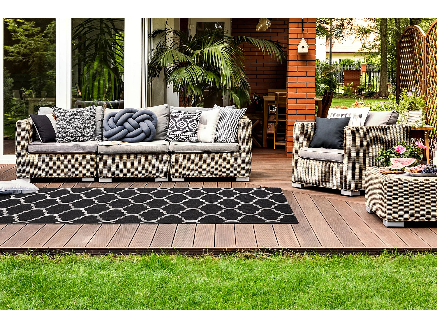 TAPIS DE COULOIR SIZAL FLOORLUX modèle 20608 Treillis marocain noir / 70x790 cm