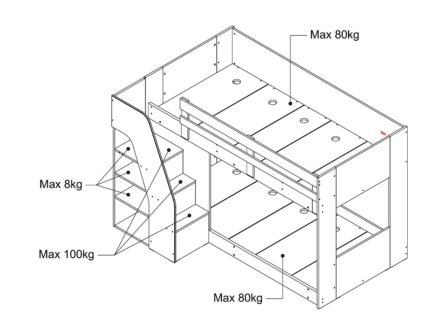Køjeseng 90 x 190 cm - Med opbevaring - Hvid og naturlig + Madras - NAROJAS