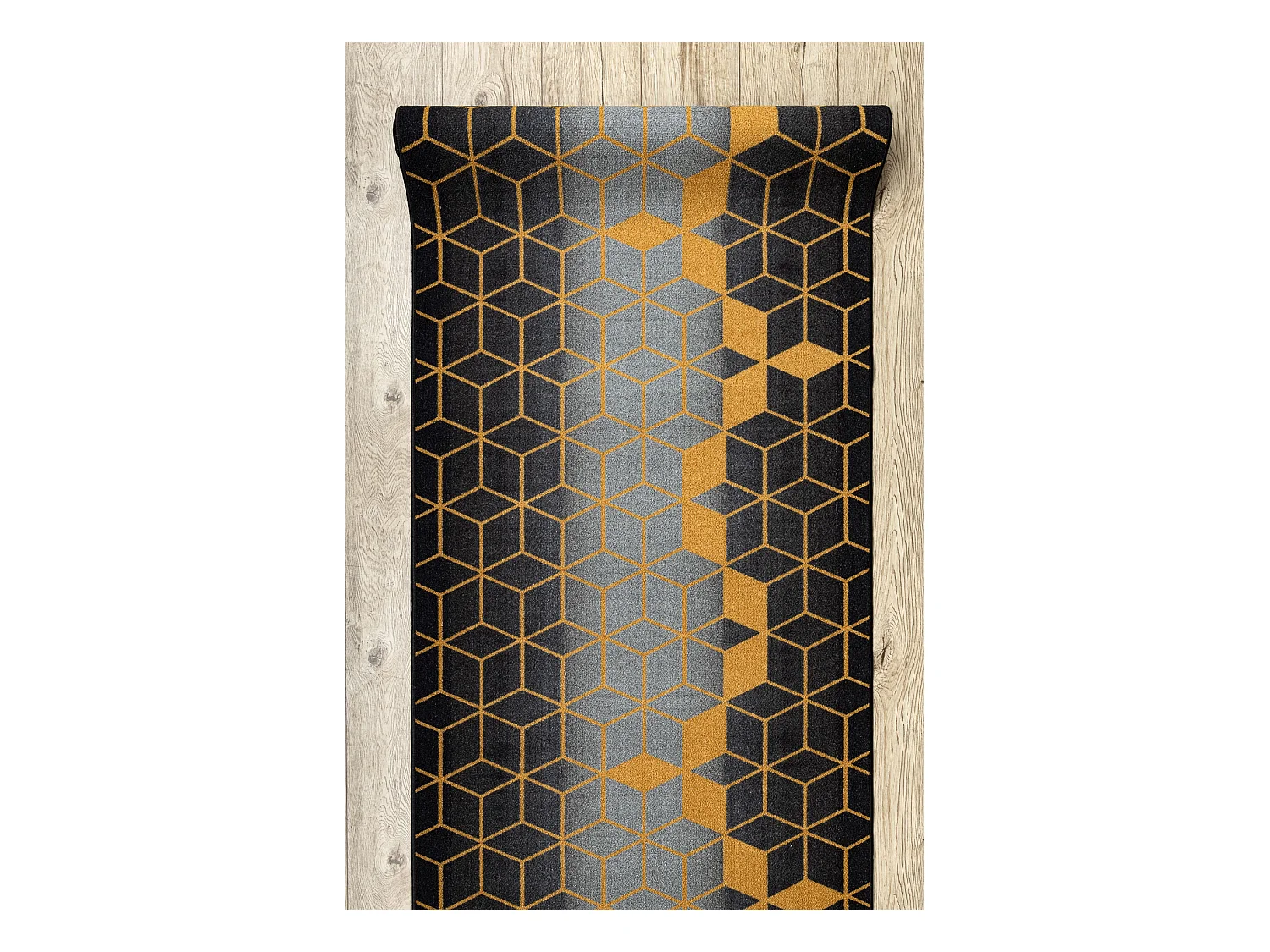 TAPIS DE COULOIR antidérapant HEKSAGON Hexagone noir / or 110x720 cm
