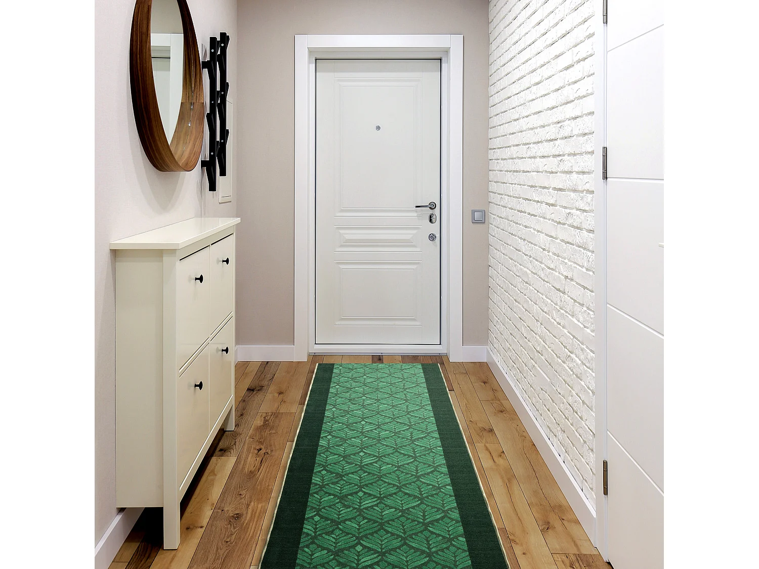 Triangles de couloir LIŚCIE feuilles antidérapants, vert gomme 67x370 cm