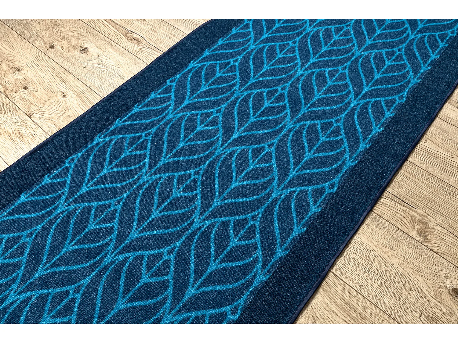 Loper antislip PIÓRA veren bladeren, gom marineblauw 110x600 cm