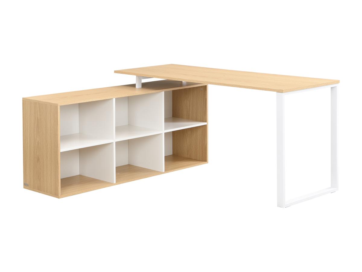 Eckschreibtisch mit Stauraum - MDF - Weiß & Natur - NIPILI günstig online kaufen