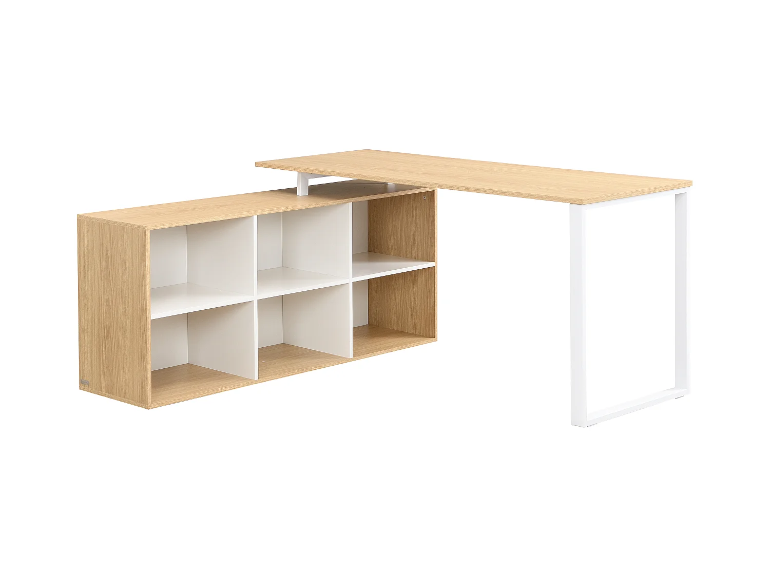 Hjørneskrivebord med opbevaring - MDF - Hvid og naturlig - NIPILI