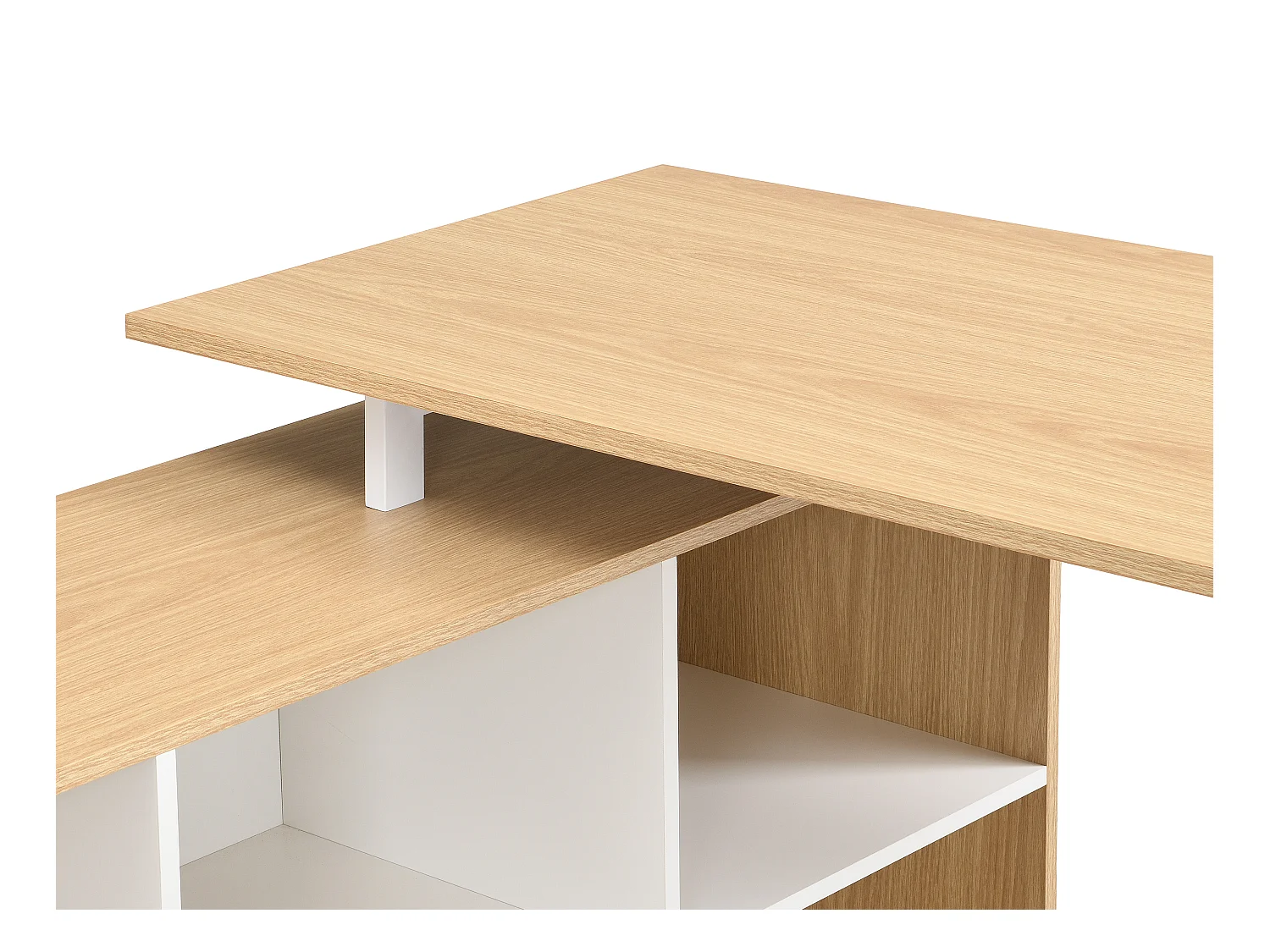 Hjørneskrivebord med opbevaring - MDF - Hvid og naturlig - NIPILI