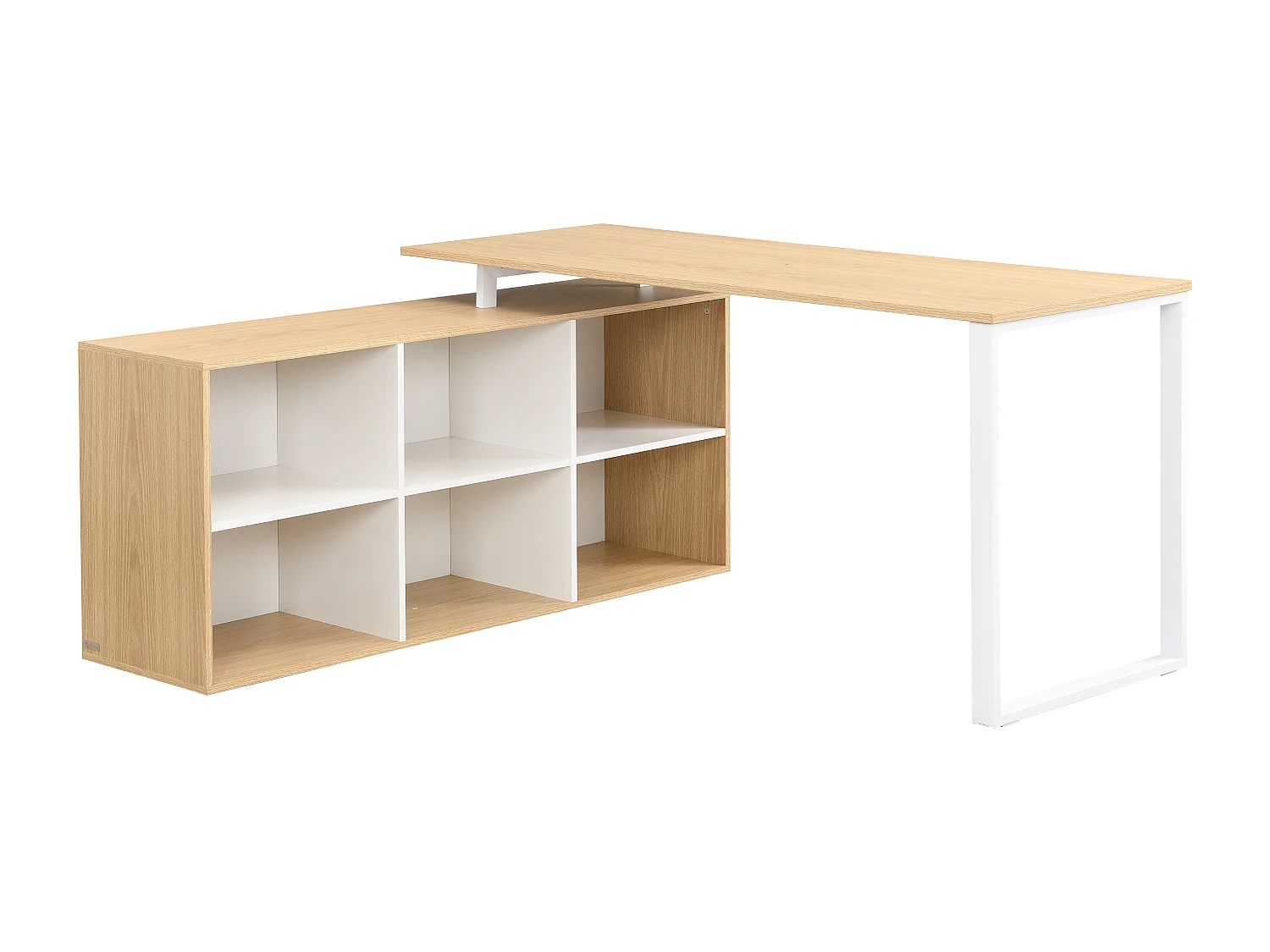 Bureau d'angle avec rangements - MDF - Blanc et naturel - NIPILI