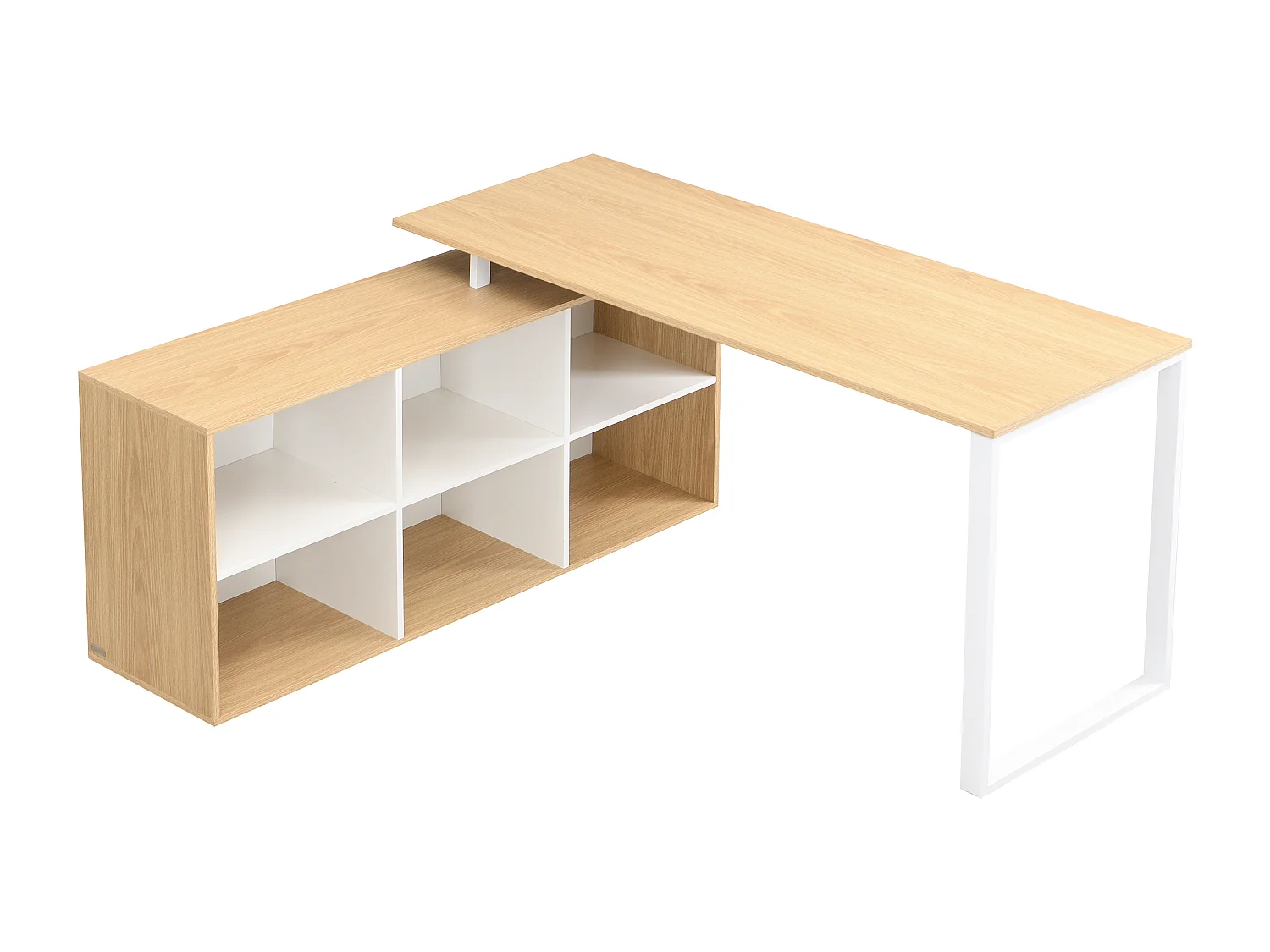 Bureau d'angle avec rangements - MDF - Blanc et naturel - NIPILI