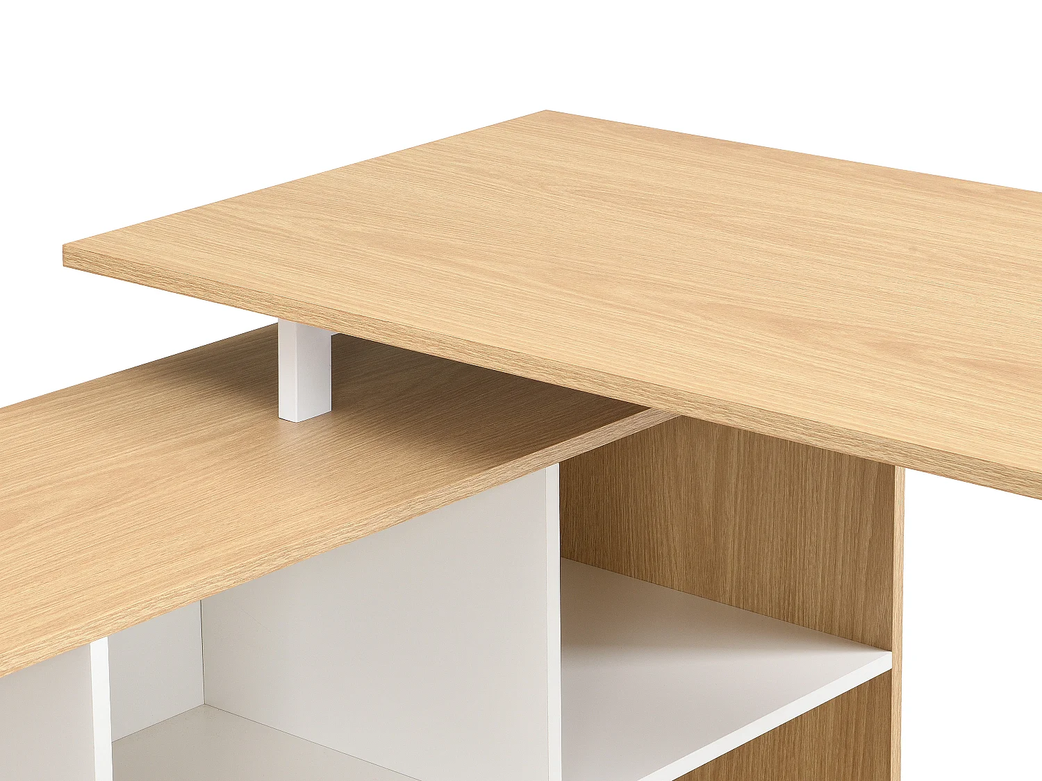 Bureau d'angle avec rangements - MDF - Blanc et naturel - NIPILI