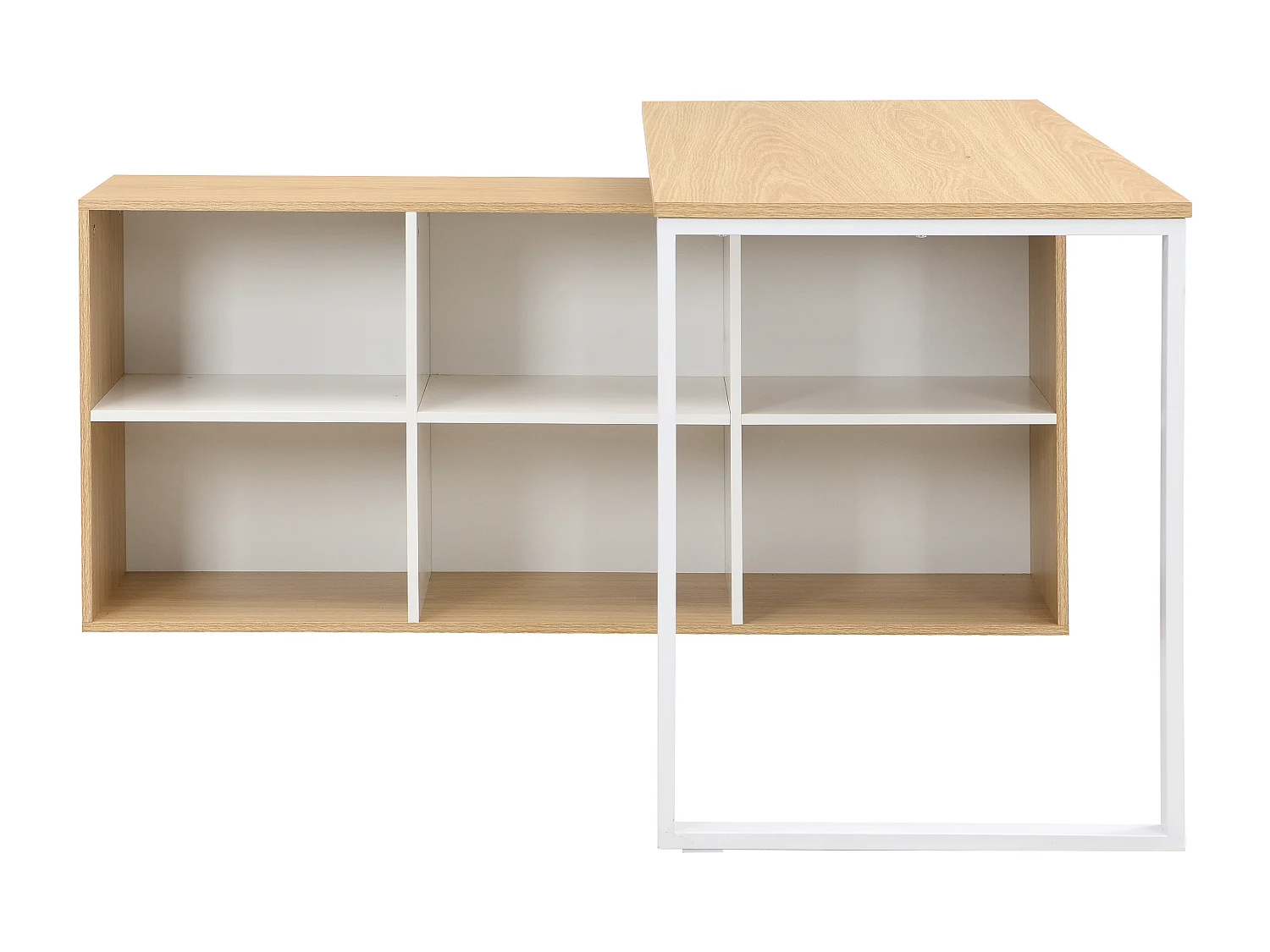 Bureau d'angle avec rangements - MDF - Blanc et naturel - NIPILI