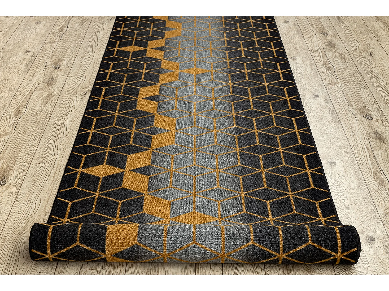 CHODNIK podgumowany 100 cm HEKSAGON czarny / złoty 100x740 cm