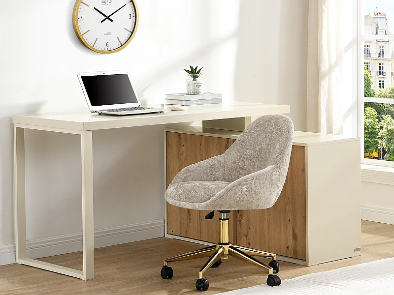 Bureau d'angle avec rangements - MDF - Beige et naturel - LONAMI