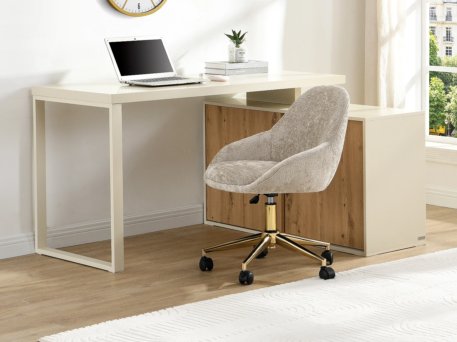 Bureau d'angle avec rangements - MDF - Beige et naturel - LONAMI