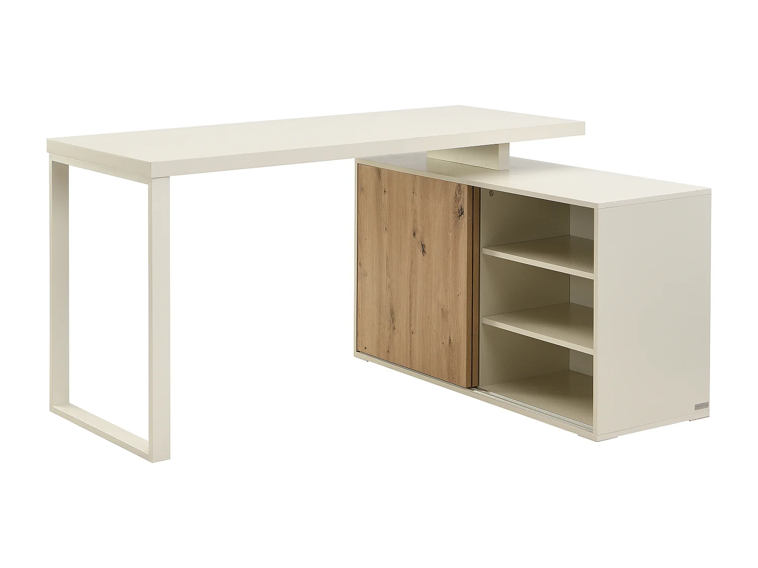 Bureau d'angle avec rangements - MDF - Beige et naturel - LONAMI
