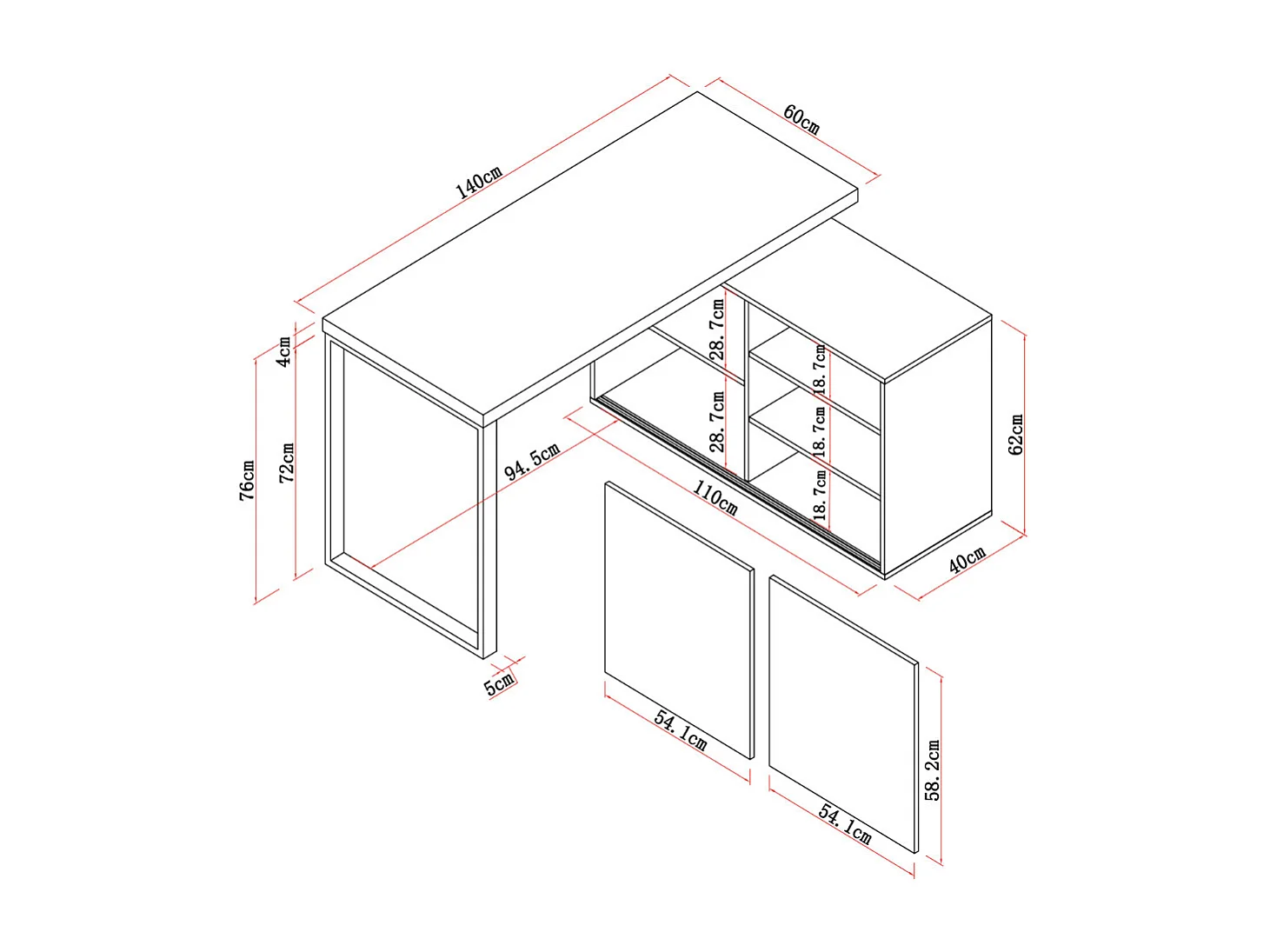 Bureau d'angle avec rangements - MDF - Beige et naturel - LONAMI