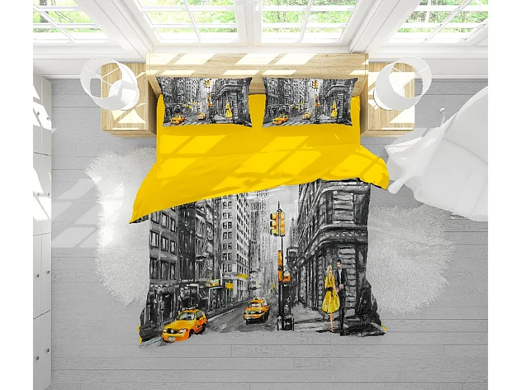 Housse de couette New York 1 - Gris, jaune - 200 X 250 cm