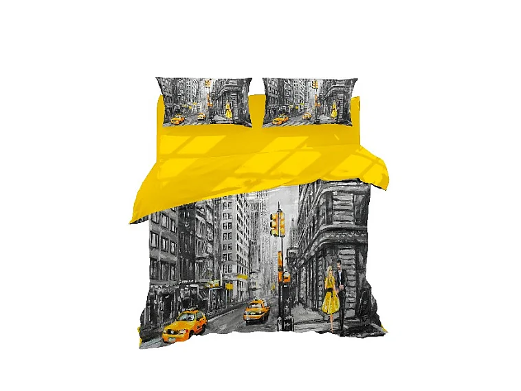 Housse de couette New York 1 - Gris, jaune - 200 X 250 cm