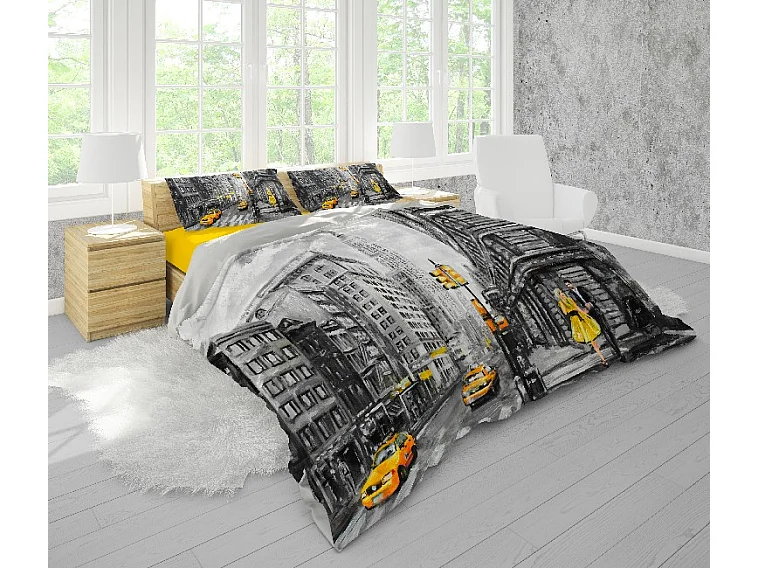 Housse de couette New York 1 - Gris, jaune - 200 X 250 cm