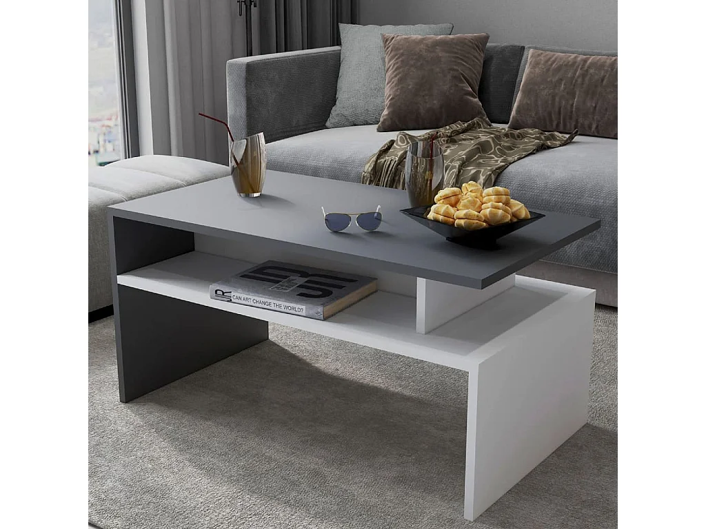 Table basse Ada 90x50x43 cm Blanc et anthracite