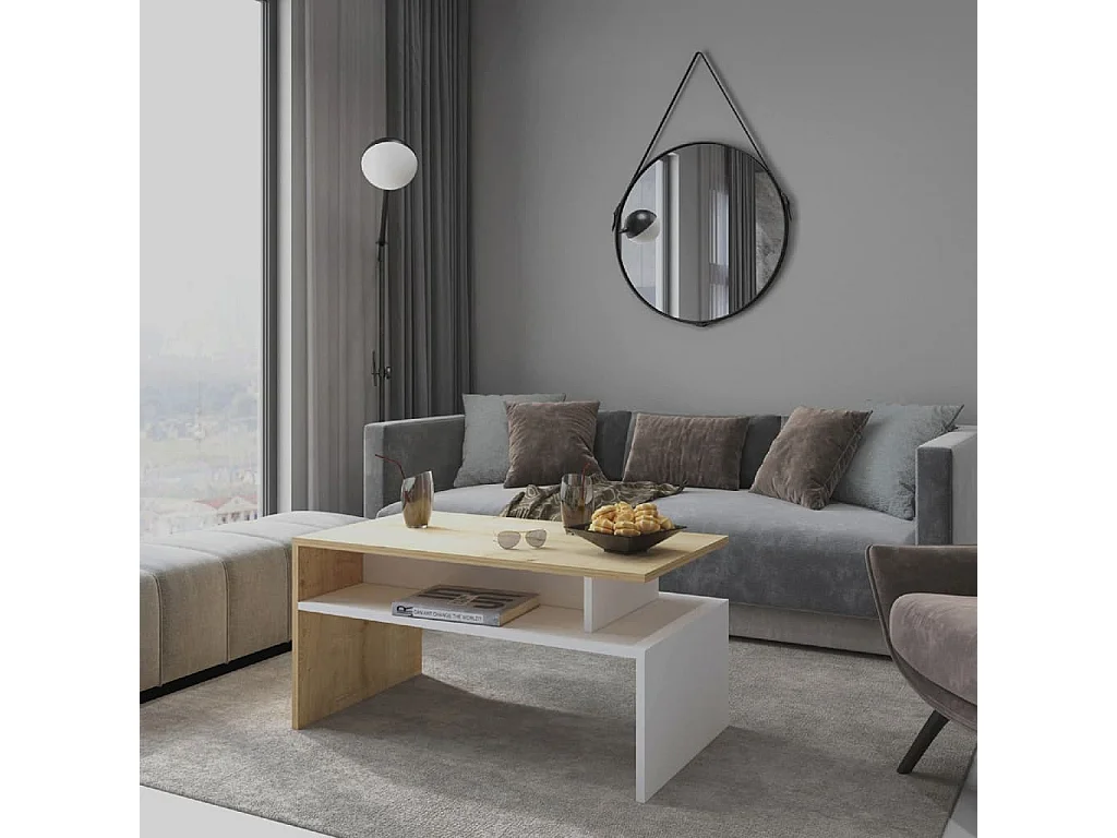 Table basse Ada 90x50x43 cm Blanc et chêne