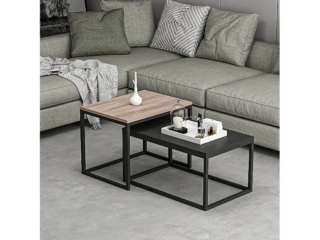 Set tavolini da salotto struttura in metallo Leka colore nero e noce