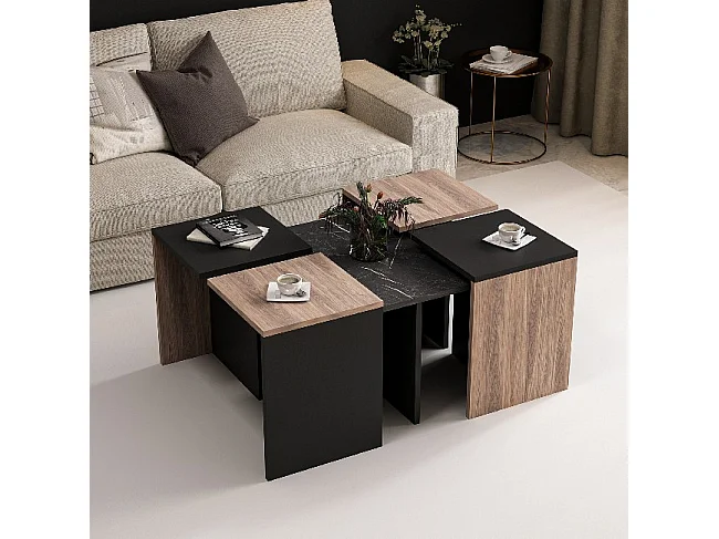 Tavolino Owen - Nero, Rovere - 95 x 74 x 47 cm - EPIKASA